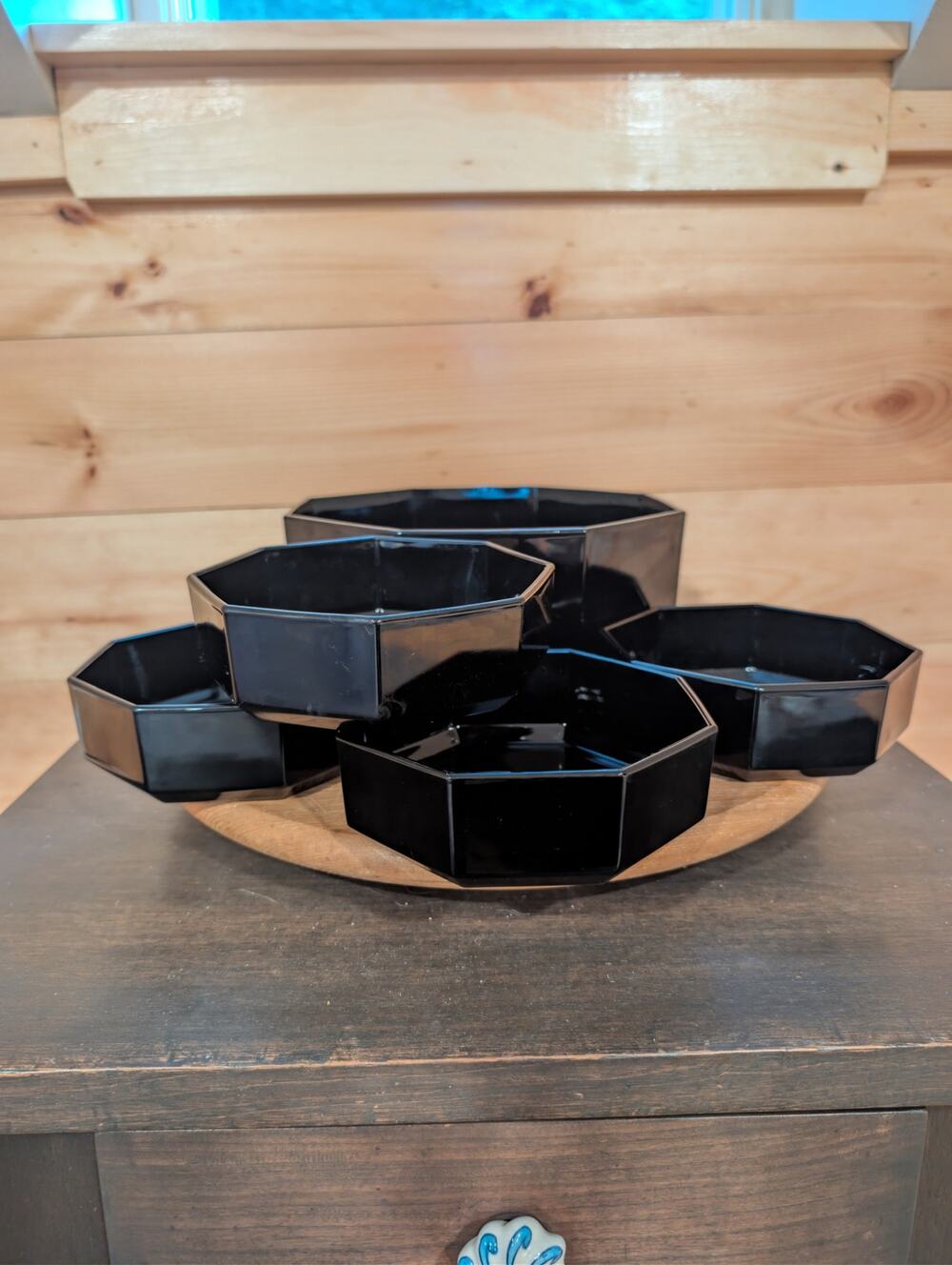 Vintage Arcoroc Octime Black Octagonal Salad Bowl Set of 5 France